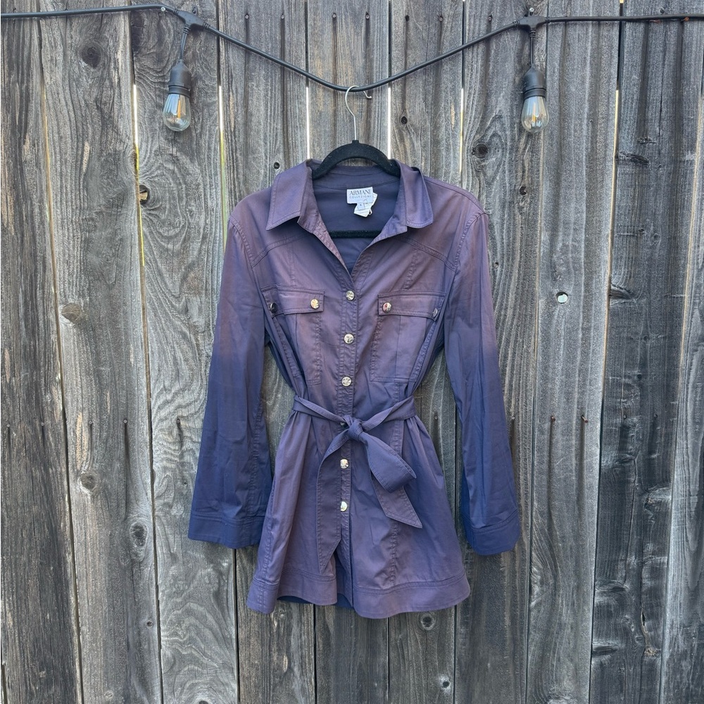 Armani Collezioni Ombré Purple Belted Button-Down Safari Tunic Blouse size 8
